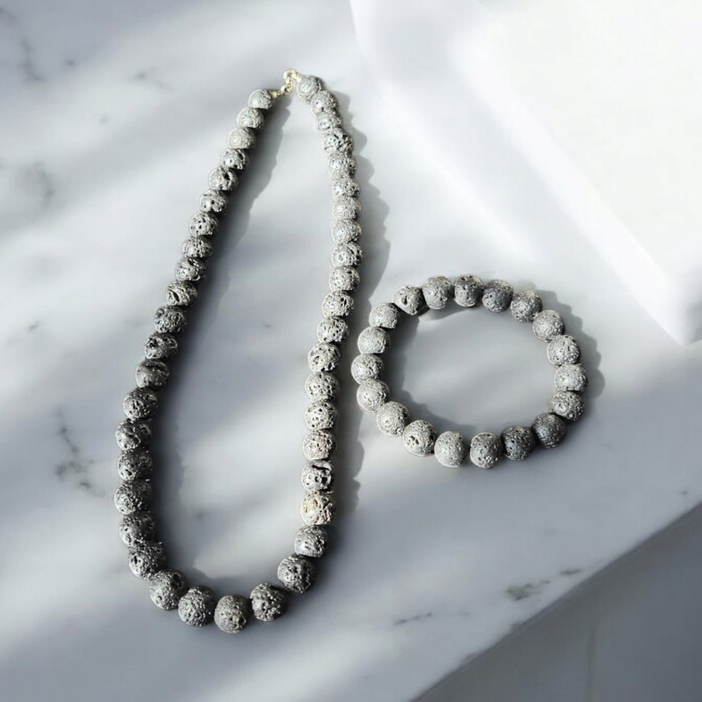 Lava Bead Bracelet and Necklace Set